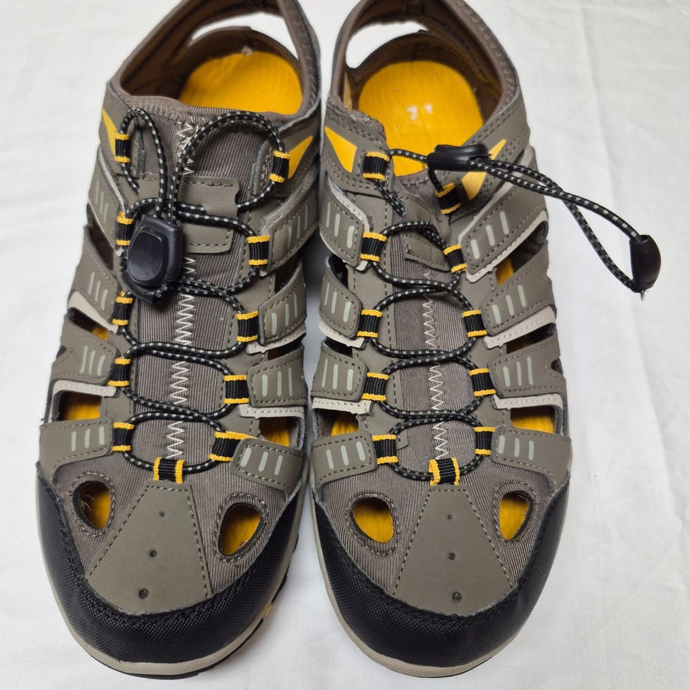 Eddie Bauer Eastport Mens 11 Gray Yellow Bungee Closed Toe Sport Sandals Shoes